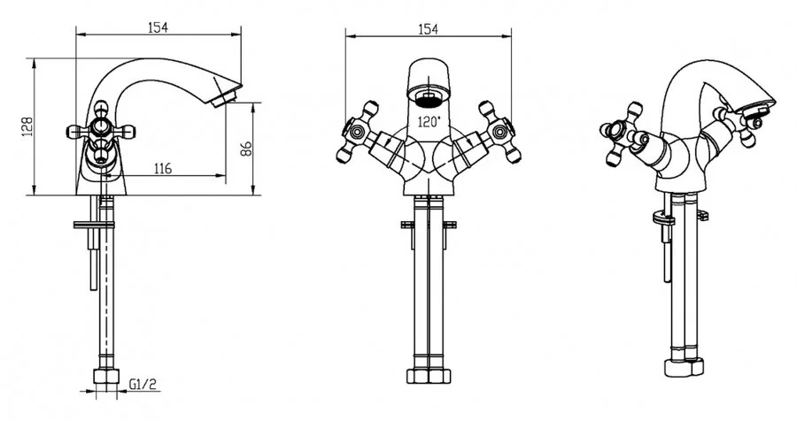Смеситель для раковины Boheme Tradizionale Oro двухвентильный 291 (детальная фотография), для раковины