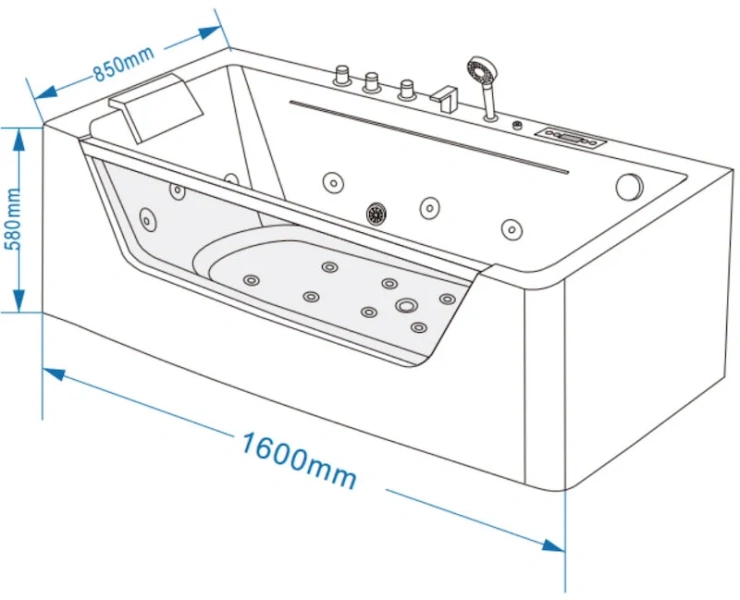 Ванна акриловая Grossman 160x85 см белая GR-16085 (детальная фотография), акриловые