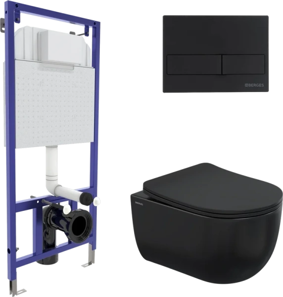 Унитаз с инсталляцией BERGES Ego кнопка черная 043324 (детальная фотография)