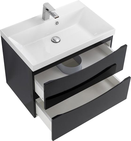 Тумба под раковину подвесная BelBagno Marino 70 см nero lucido MARINO-700-2C-SO-NL-P (детальная фотография), моноблок