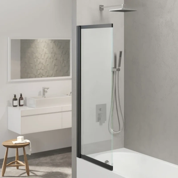 Шторка для ванны Berges River S Slider Black 98х145 см прозрачное стекло, профиль черный 065015 (детальная фотография), недорогие