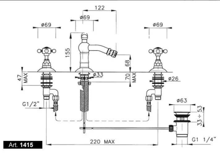 Смеситель для биде, тёмная бронза, Nicolazzi D.Anglaises 1415DB78 (детальная фотография), современные, hi-tech