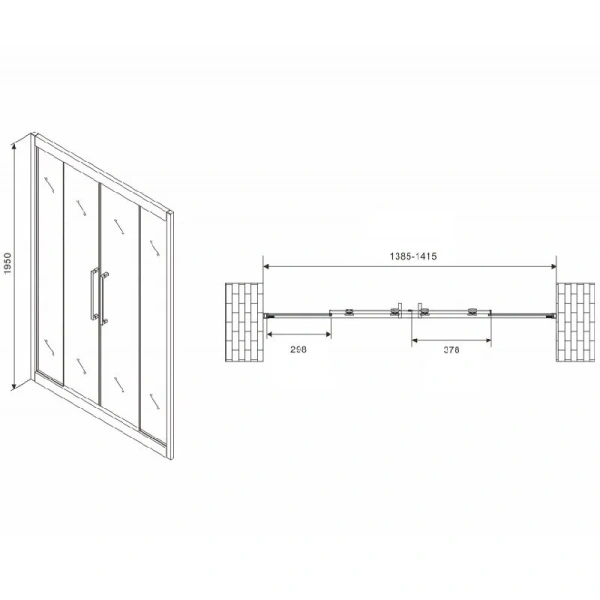 Душевая дверь в нишу Abber Schwarzer Diamant AG33140 140 см стекло прозрачное (детальная фотография), современные, hi-tech