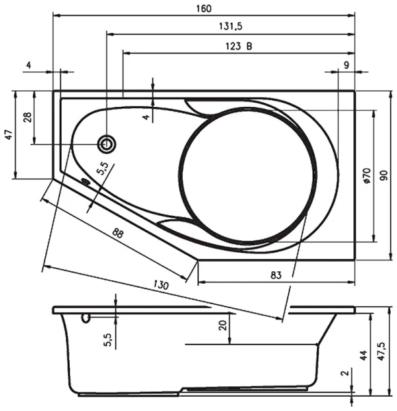 Ванна акриловая Riho Yukon ba3500500000000 160х90 см (детальная фотография), акриловые