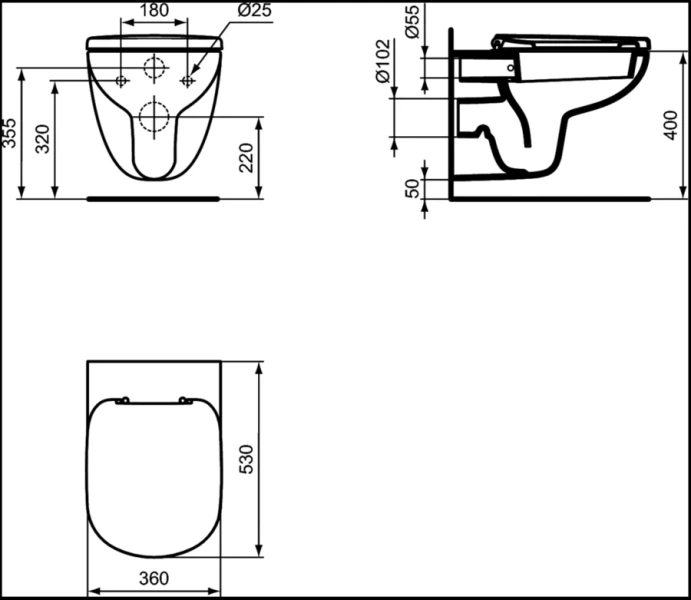 Унитаз подвесной Ideal Standard TEMPO белый T331101 (детальная фотография), без бачка, со скрытым бачком