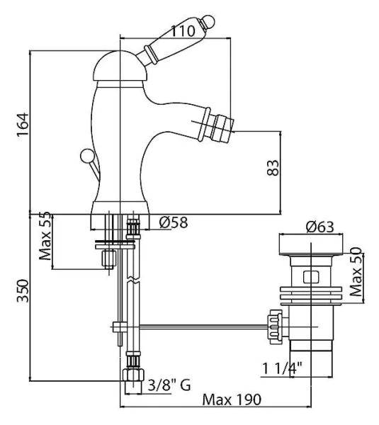 Смеситель для биде Cezares Elite золото 24 карат ELITE-BSM1-03/24-M (детальная фотография), для биде