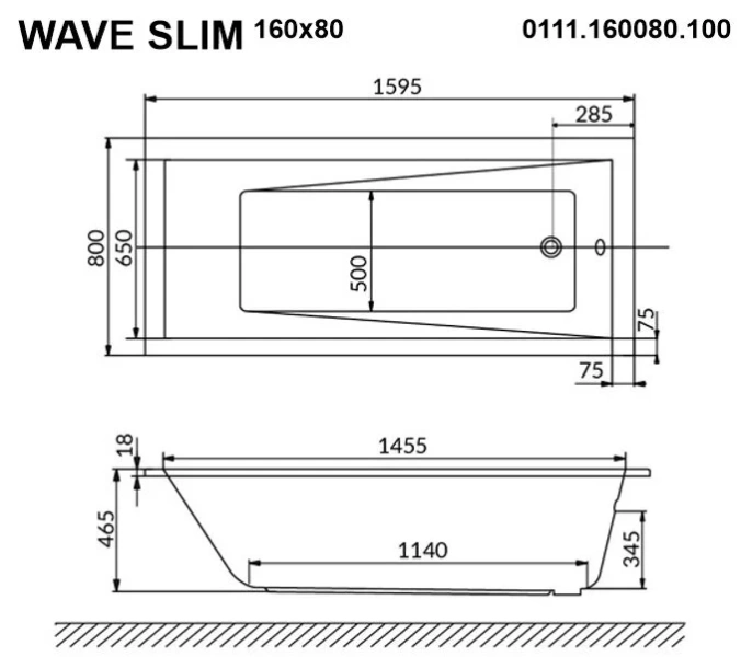 Ванна гидромассажная Whitecross Wave Slim 160 x 80 см, ULTRA NANO, золото, белый, 0111.160080.100.ULTRANANO.GL (детальная фотография), акриловые