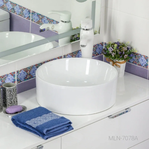 Раковина Comforty 7078A 40,5 см круглая (детальная фотография), белые, черные