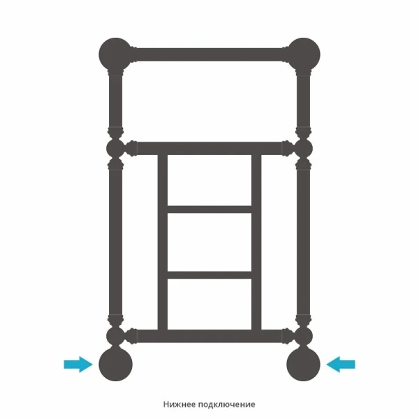 Полотенцесушитель водяной Сунержа Ренессанс 40х66 см без покрытия 00-0282-6640 (детальная фотография), для систем горячего водоснабжения, для систем отопления, с нижним подключением