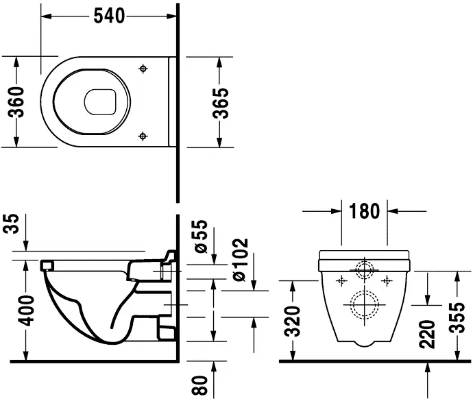Унитаз подвесной Duravit Starck 3 белый 2200090000 (детальная фотография), фарфор, керамика