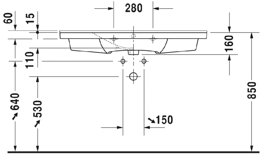 Раковина встраиваемая Duravit P3 Comforts 233210 (детальная фотография), накладные (на столешницу)