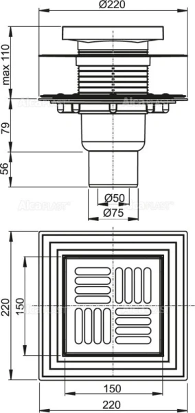 Душевой трап Alcaplast 15 см с прямой подводкой APV4444 (детальная фотография), душевой трап