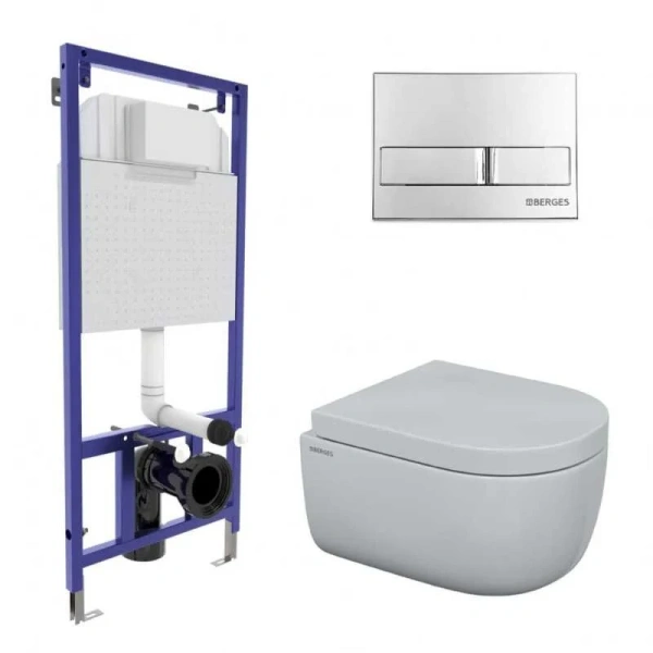 Унитаз с инсталляцией BERGES Ego клавиша смыва хром 043231 (детальная фотография)
