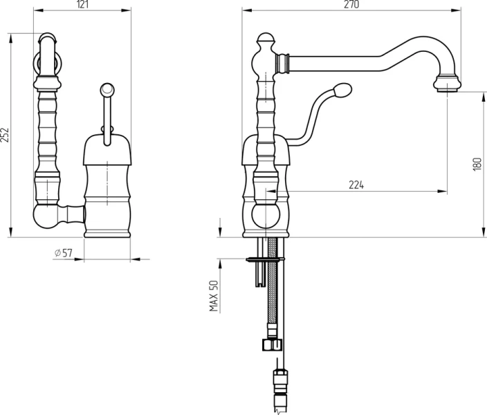 Смеситель для кухни Migliore Queen Nostalgia хром 18249 (детальная фотография), высокие, округлая форма