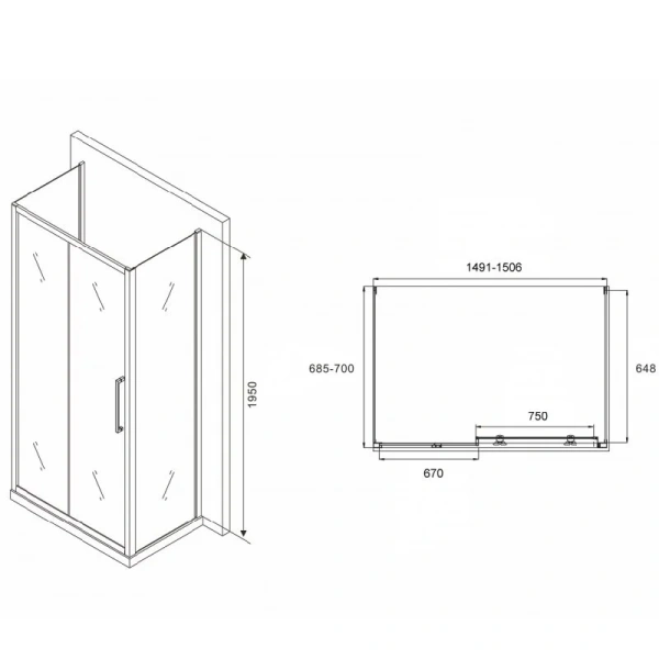 Душевой уголок Abber Schwarzer Diamant 150x70 см профиль хром, стекло прозрачное AG30150H-S70-S70 (детальная фотография), прямоугольные