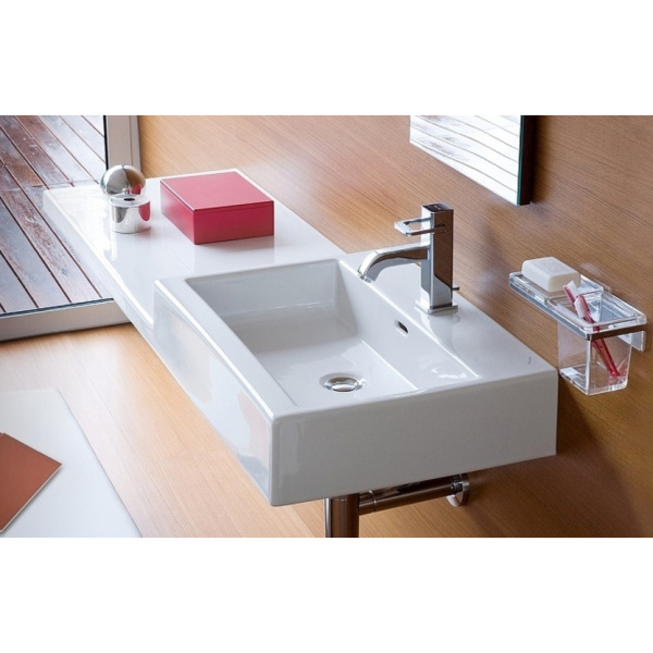 Раковина Laufen Living 100 см белая с 1 отверстием для смесителя 8.1843.1.000.104.1 (детальная фотография), белые