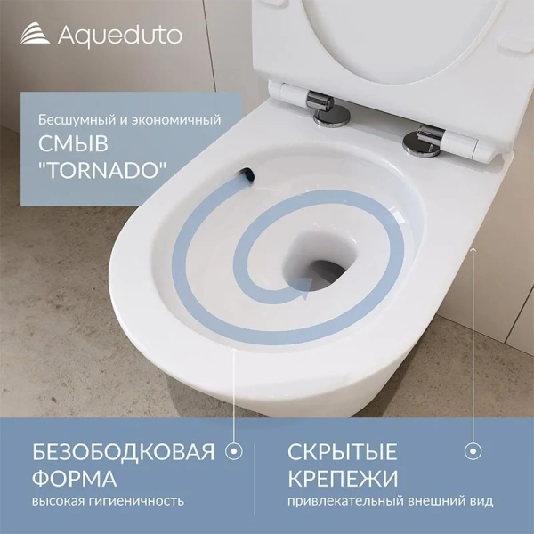 Унитаз подвесной Aqueduto Ovo безободковый OVOT0110 (детальная фотография), в наличии