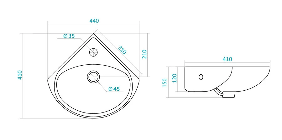 Раковина santek Ирис-36 1.WH11.0.514 (детальная фотография), подвесные, угловые