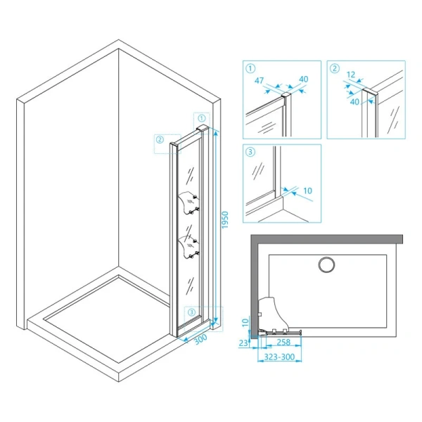 Душевая перегородка RGW Z-42 30 см со стеклянными полками 03064230-11 (детальная фотография), хром