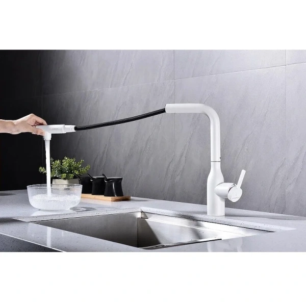 Смеситель для кухни Paulmark Viper белый матовый Vi213105-431 (детальная фотография), с 1 монтажным отверстием