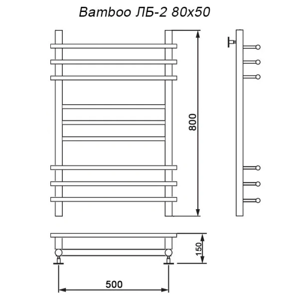 Полотенцесушитель водяной Ника Bamboo 80x50 см хром ЛБ 2 80/50 (детальная фотография), современные, hi-tech