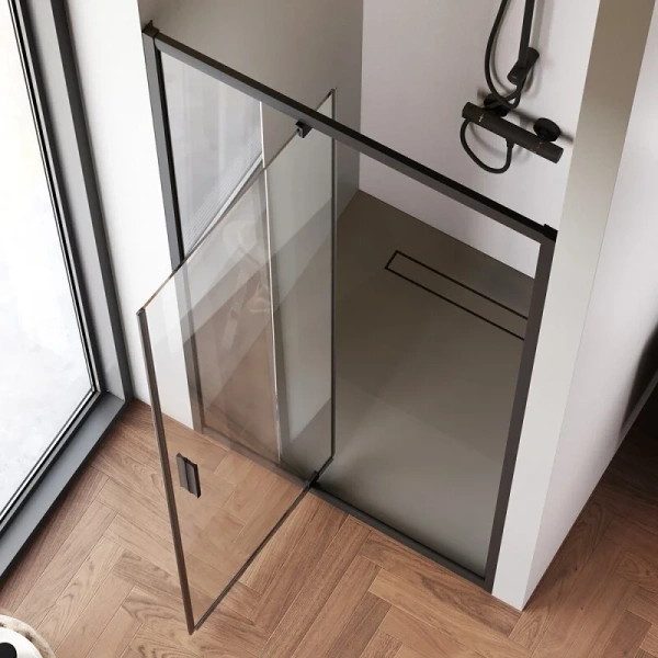 Душевая дверь в нишу Am.Pm Gem 100 см профиль черный W90G-100-1P-BT (детальная фотография), распашные