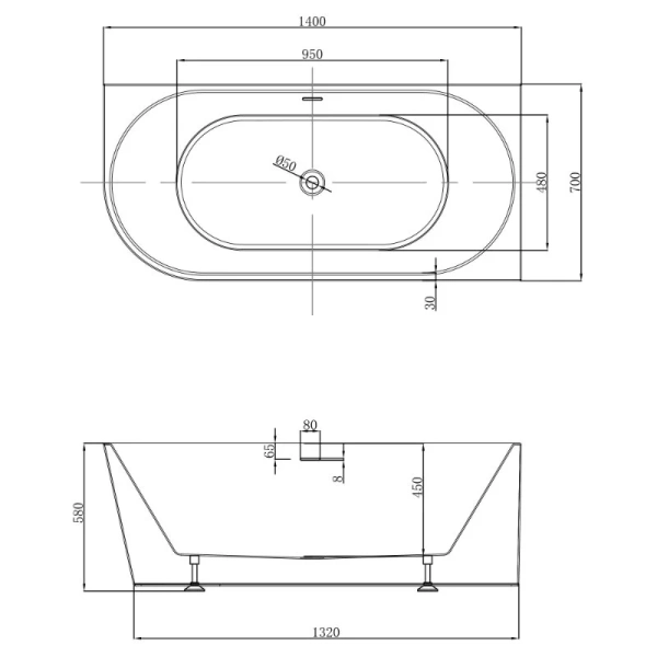 Ванна акриловая Abber AB9502-1.4 L/AB9502-1.4 R, 140 x 70 см, белая, левая/правая (детальная фотография), белые