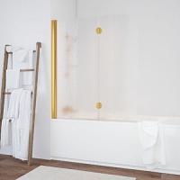 Душевая шторка на ванную профиль золотой стекло шиншилла Vegas-glass