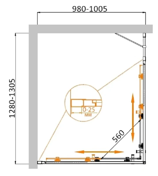 Душевой уголок Cezares Molveno 130х100 см стекло прозрачное профиль золото MOLVENO-AH-21-100+30-C-BORO-IV (детальная фотография), прямоугольные