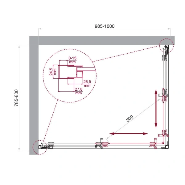 Душевой уголок Belbagno Luce 100x80 см стекло рифленое LUCE-AH-2-100/80-P-Cr (детальная фотография), прямоугольные