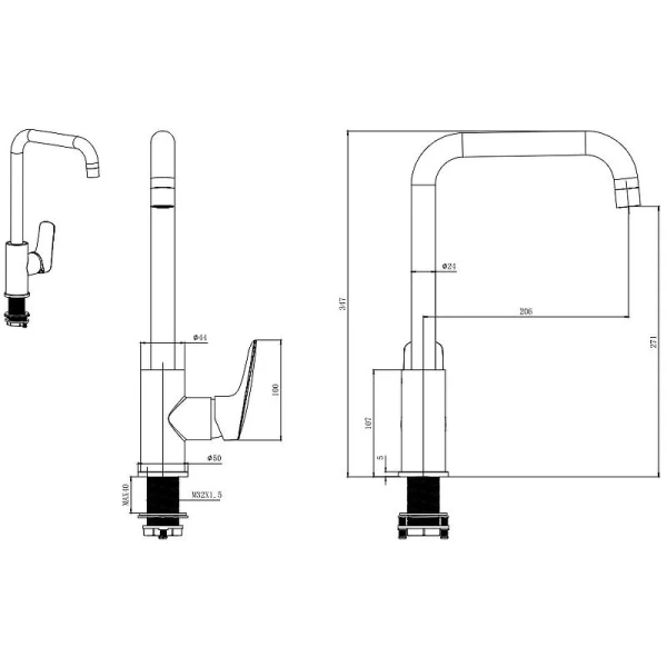 Смеситель для кухни Акватек Вега хром AQ1081CR (детальная фотография), для кухни
