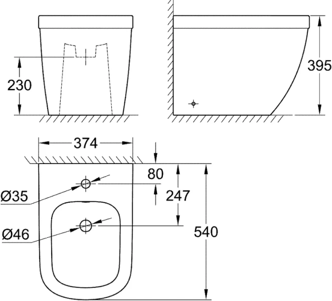 Биде напольное Grohe Euro Ceramic 3934000H (детальная фотография), современные, hi-tech