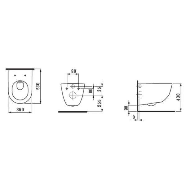 Унитаз подвесной Laufen Pro белый с горизонтальным выпуском c покрытием LCC 8.2096.6.400.000.1 (детальная фотография), без бачка, со скрытым бачком