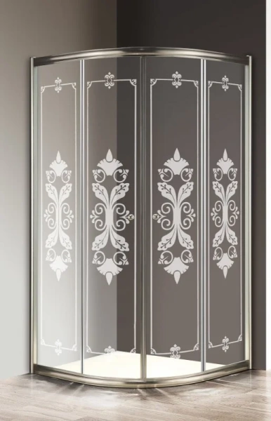Душевой уголок Cezares Giubileo 90х90 см стекло прозрачное с узором профиль золото GIUBILEO-R-2-90-SCORREVOLE-CP-G (детальная фотография)
