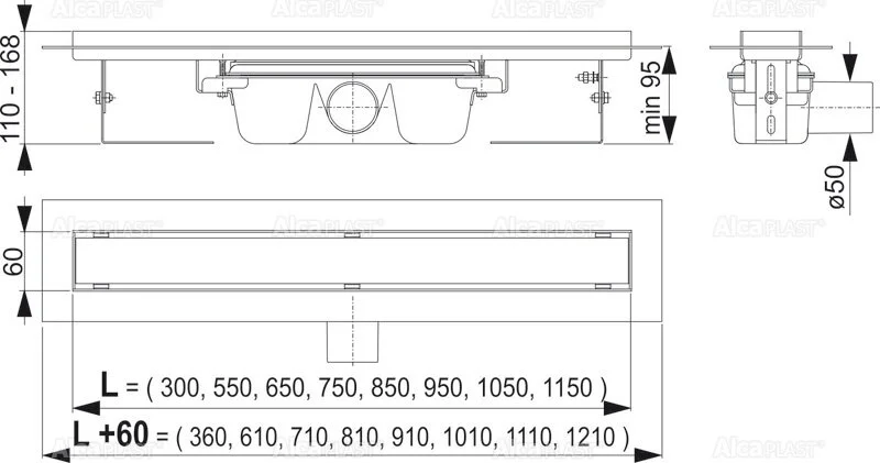 Душевой лоток Alcaplast APZ 55 см без решетки APZ6S-550 (детальная фотография), для монтажа в пол