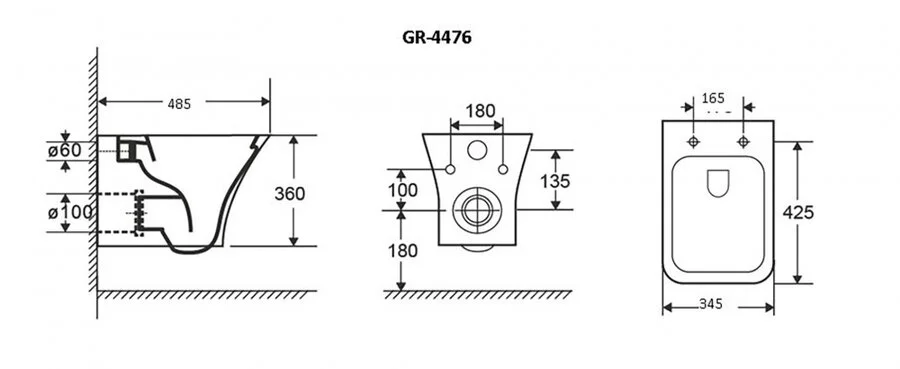 Унитаз подвесной Grossman Galaxy безободковый GR-4476S (детальная фотография), современные, hi-tech