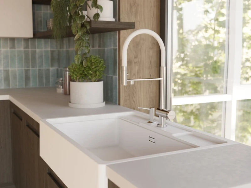 Мойка для кухни Omoikiri Kinokawa 90-GR 90 см белая 4993853 (детальная фотография), керамические