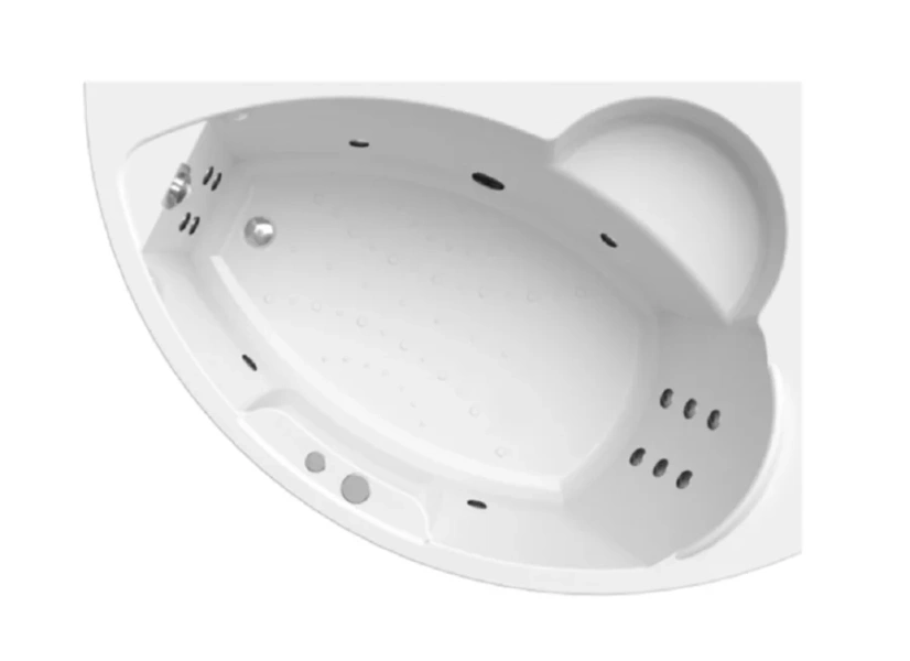 Гидромассажная ванна Радомир Алари 2-83-2-1-0-218/2-83-2-2-0-218, 168 х 120 см, L/R, рама-подставка, фронтальная панель, слив-перелив, гидромассаж Люкс хром КУ 400, датчик уровня воды, turbo pool, озонатор, хромотерапия, радио, массаж спины, ступней, боко (детальная фотография), современныe, hi-tech