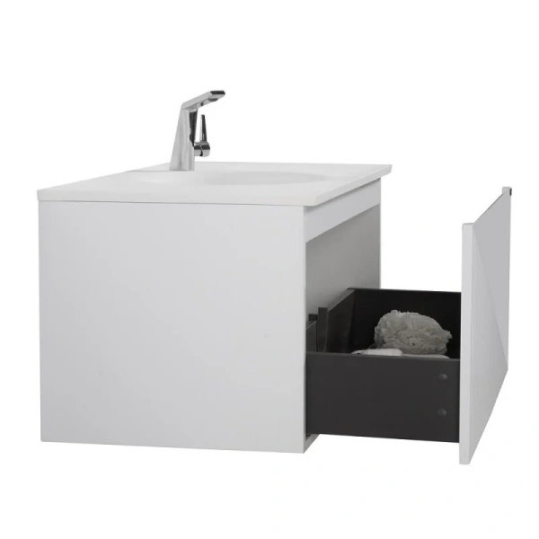 Тумба с раковиной подвесная Black&White Universe 918900 90 см МДФ (детальная фотография), белая, серая