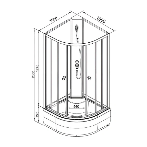Душевая кабина Deto LM 100x100 см с гидромассажем LM710NGM (детальная фотография), полукруглые, четверть круга