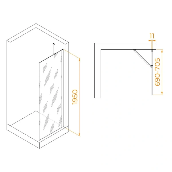 Душевая перегородка RGW Walk In WA-102W 70 см профиль белый 351010207-15 (детальная фотография), современные, hi-tech
