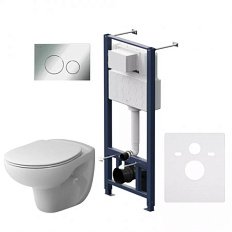 Унитаз с инсталляцией Am.Pm Sense с сидением микролифт и клавишей глянцевый хром