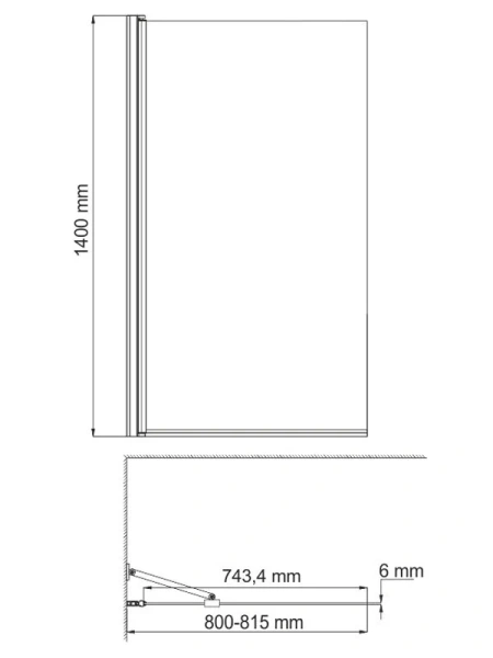Шторка для ванны WasserKRAFT Berkel 80x140 см профиль черный 48P01-80 BLACK Fixed (детальная фотография), современные, hi-tech
