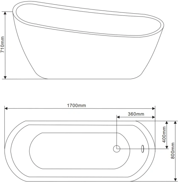 Ванна акриловая Grossman 170x80 см отдельностоящая GR-1401 (детальная фотография), современныe, hi-tech