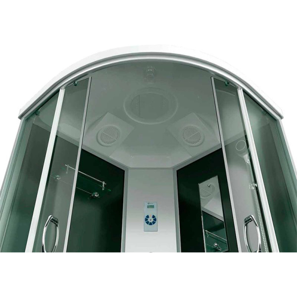 Душевая кабина, задняя стенка чёрная, стекло тонированное, Erlit ER 4509TP-C4 ER4509TP-C4-RUS (детальная фотография), угловые, недорогие, с гидромассажем, c тропическим душем, с вентиляцией, с крышей