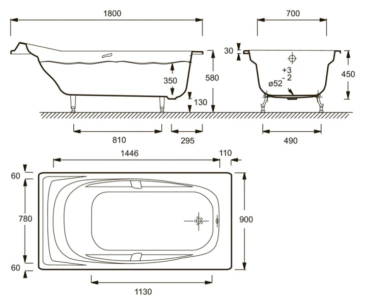 Ванна чугунная Jacob Delafon Super Repos 180х90 см прямоугольная E2902-00 (детальная фотография), чугунные