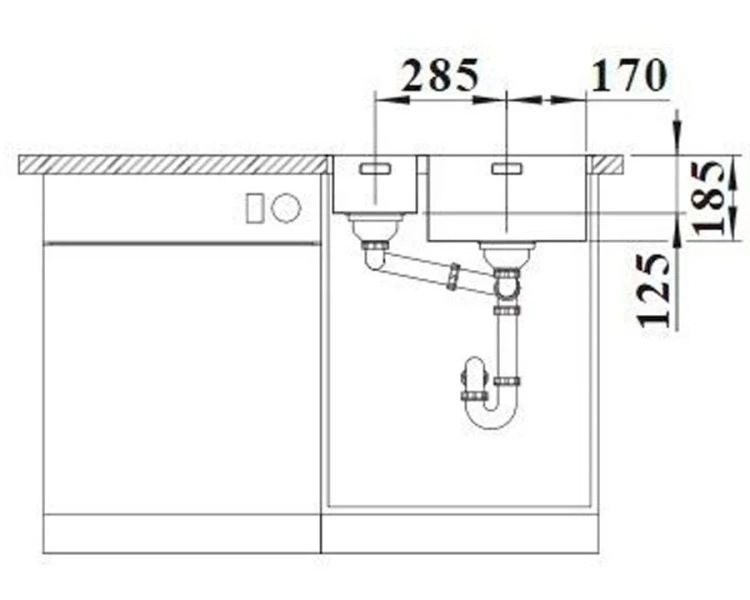 Мойка для кухни Blanco Solis 340/180-U 58 см нержавеющая сталь 526129 (детальная фотография), из нержавеющей стали, стальные, металлические