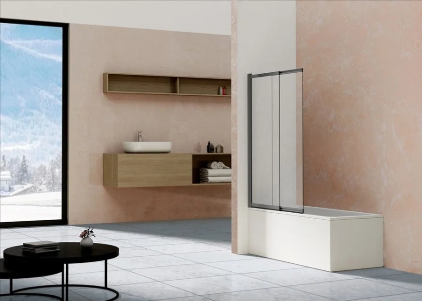 Шторка для ванны Vincea 100х145 см профиль вороненая сталь, стекло прозрачное VSB-1E100CLGM (детальная фотография), недорогие