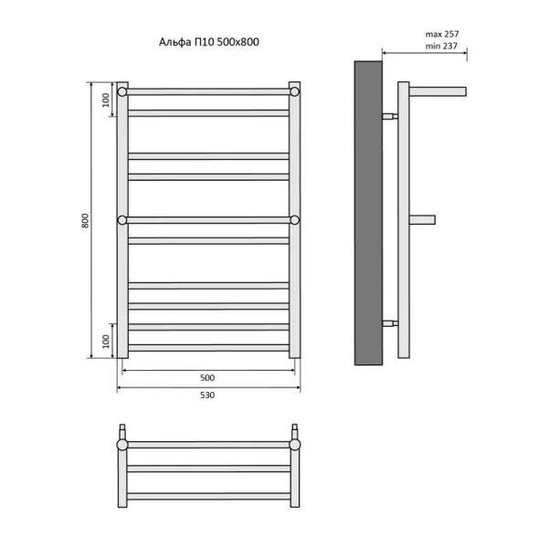 Полотенцесушитель водяной Акватек Альфа 50x80 см хром AQ RRP1080CH (детальная фотография), современные, hi-tech