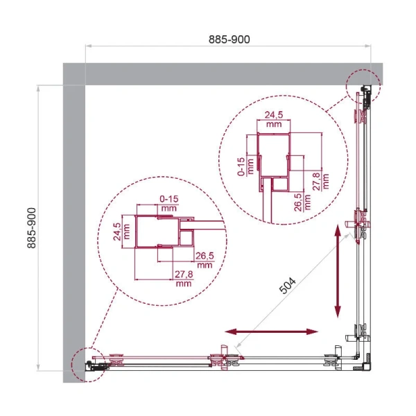 Душевой уголок Belbagno Luce 90x90 см профиль хром LUCE-A-2-90-C-Cr (детальная фотография), квадратные